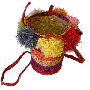 Small Bucket Crossbody Shoulder Woven Mini Bag Button Closure 5 x 6 x 4 inches